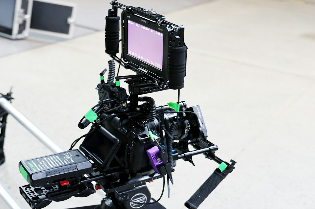 Film and television production set with camera and lights