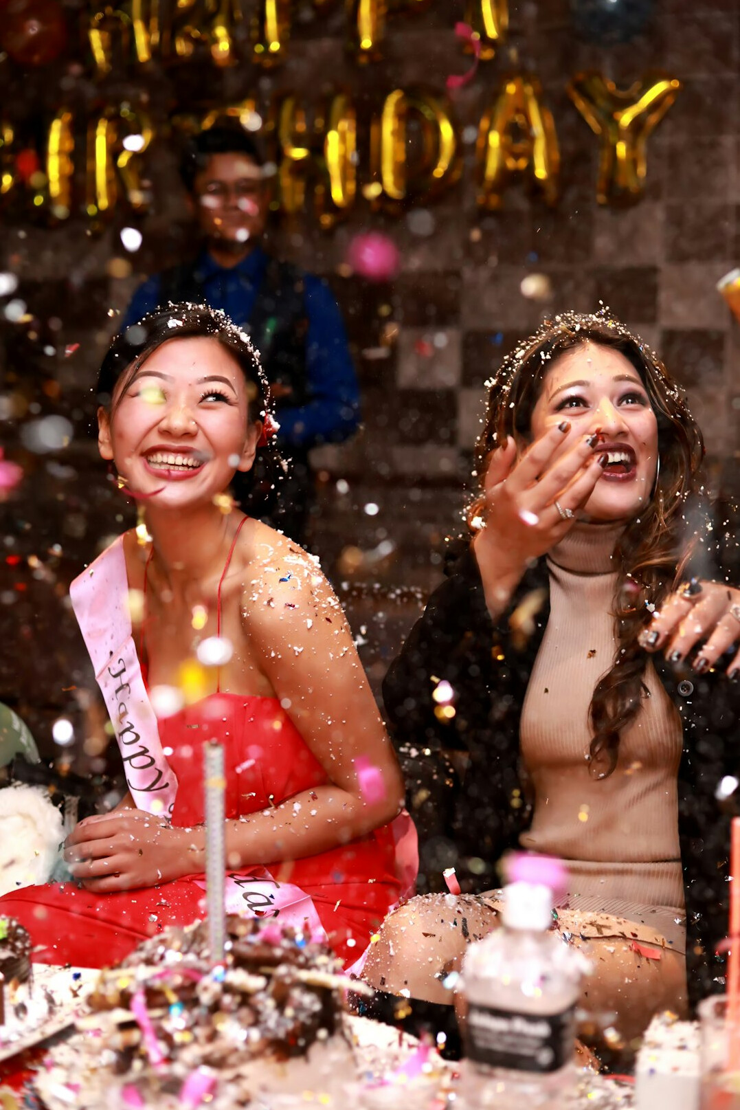 Glamorous celebration party with confetti and lights